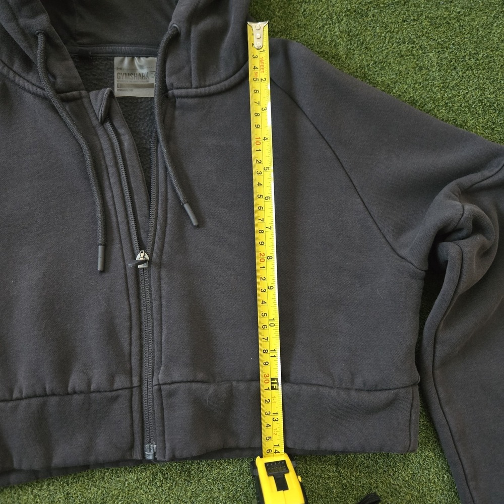 Gymshark Cropped Hoodie Womens Charcoal Gray Zip Up Sweatshirt Athleisure - Picture 8 of 10